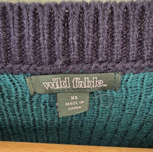 Wild Fable Navy And Teal Checkered Crew Neck  Acrylic/cotton Sweater Women's XS - Picture 5 of 6